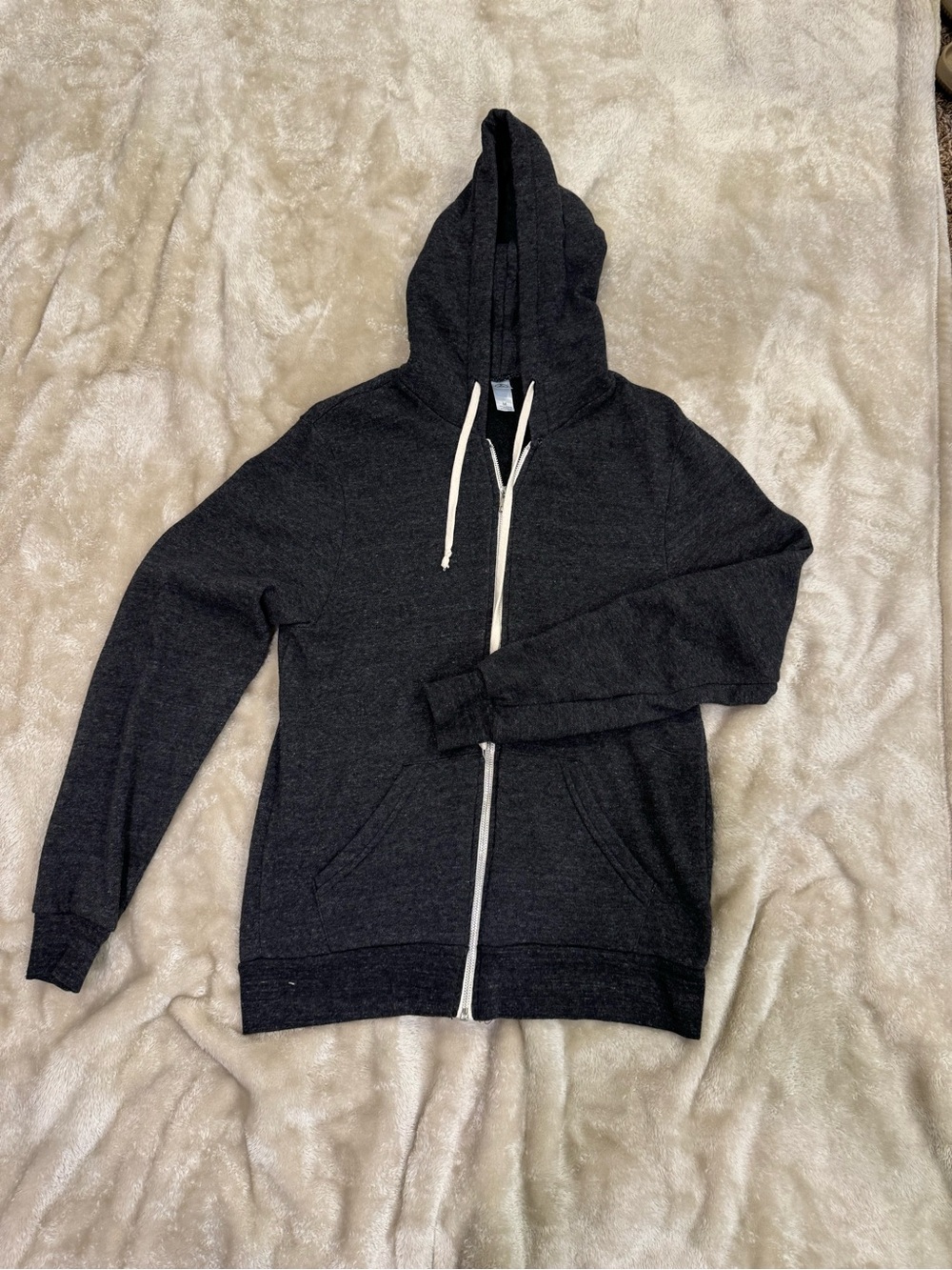 Alternative Men's Dark Charcoal Zip-Up Hoodie with Contrast Drawstrings